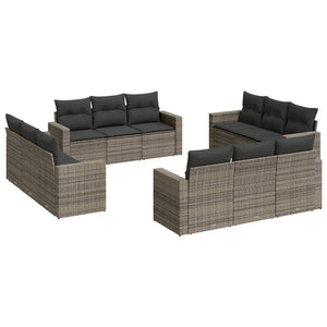 vidaXL 12-tlg. Garten-Sofagarnitur mit Kissen Grau Poly Rattan