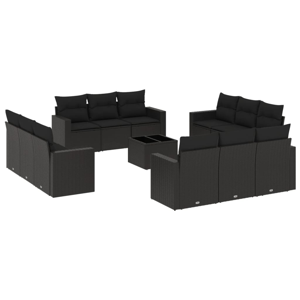 vidaXL 13-tlg. Garten-Sofagarnitur mit Kissen Schwarz Poly Rattan