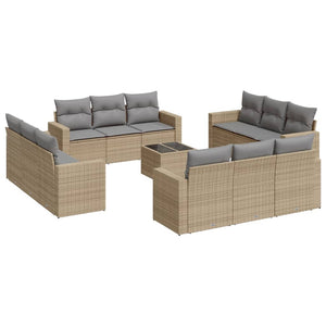 vidaXL 13-tlg. Garten-Sofagarnitur mit Kissen Beige Poly Rattan