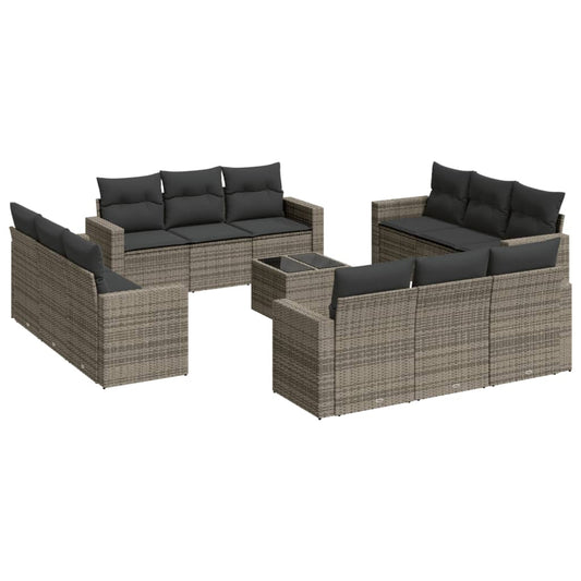 vidaXL 13-tlg. Garten-Sofagarnitur mit Kissen Grau Poly Rattan