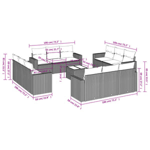 vidaXL 13-tlg. Garten-Sofagarnitur mit Kissen Grau Poly Rattan