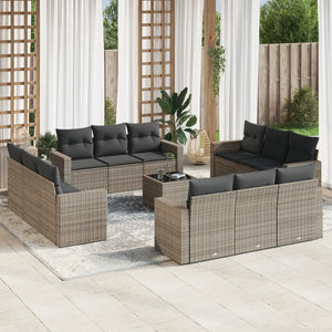 vidaXL 13-tlg. Garten-Sofagarnitur mit Kissen Grau Poly Rattan