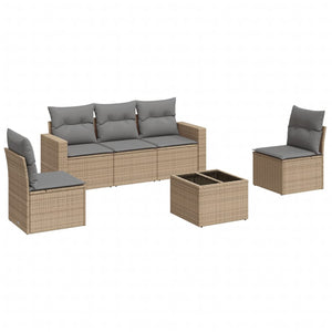 vidaXL 6-tlg. Garten-Sofagarnitur mit Kissen Beige Poly Rattan