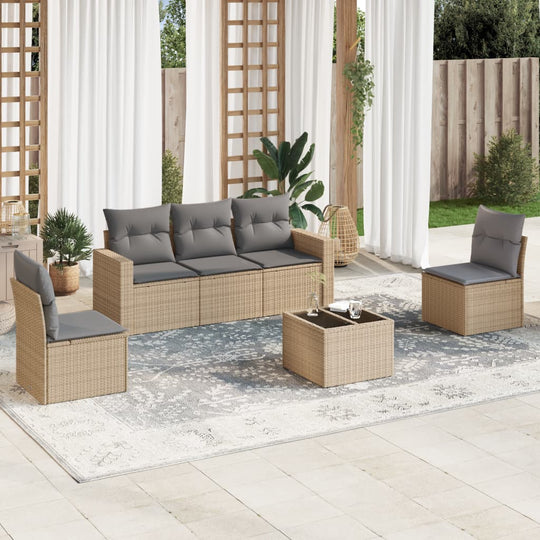 vidaXL 6-tlg. Garten-Sofagarnitur mit Kissen Beige Poly Rattan