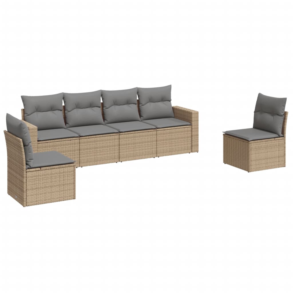 vidaXL 6-tlg. Garten-Sofagarnitur mit Kissen Beige Poly Rattan