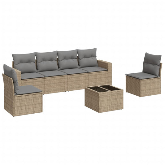 vidaXL 7-tlg. Garten-Sofagarnitur mit Kissen Beige Poly Rattan