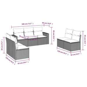 vidaXL 7-tlg. Garten-Sofagarnitur mit Kissen Schwarz Poly Rattan