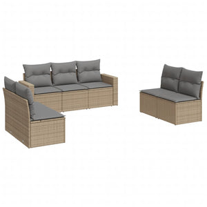 vidaXL 7-tlg. Garten-Sofagarnitur mit Kissen Beige Poly Rattan