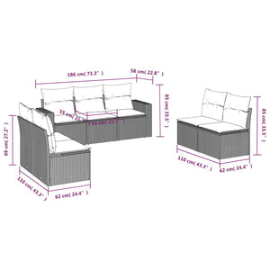 vidaXL 7-tlg. Garten-Sofagarnitur mit Kissen Beige Poly Rattan