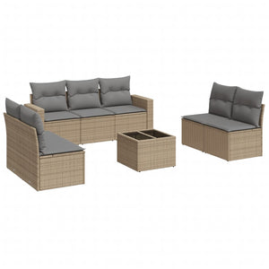 vidaXL 8-tlg. Garten-Sofagarnitur mit Kissen Beige Poly Rattan