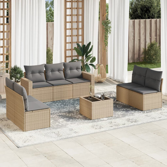 vidaXL 8-tlg. Garten-Sofagarnitur mit Kissen Beige Poly Rattan