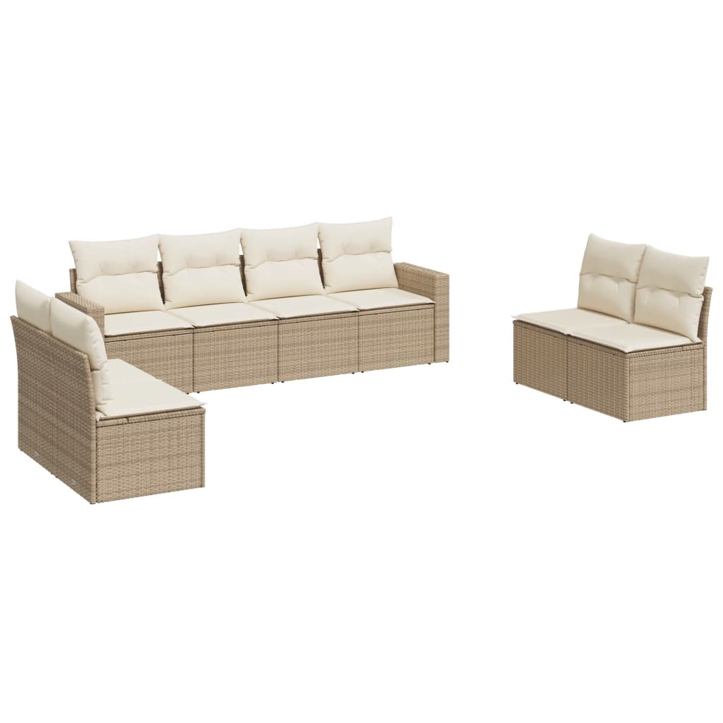 vidaXL 8-tlg. Garten-Sofagarnitur mit Kissen Beige Poly Rattan