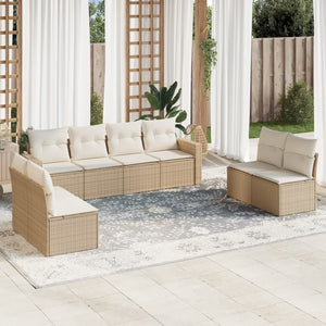 vidaXL 8-tlg. Garten-Sofagarnitur mit Kissen Beige Poly Rattan