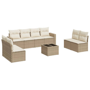 vidaXL 9-tlg. Garten-Sofagarnitur mit Kissen Beige Poly Rattan