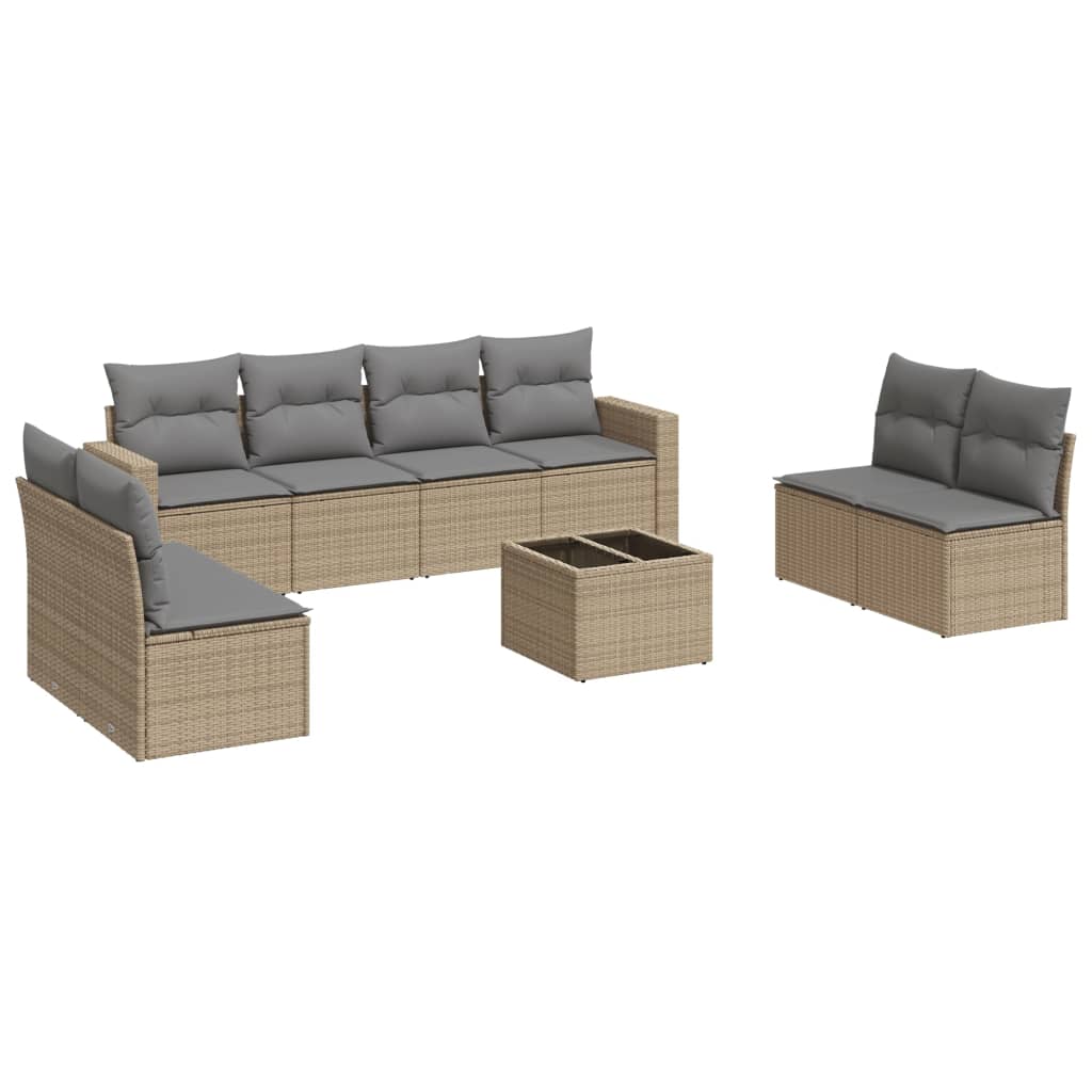 vidaXL 9-tlg. Garten-Sofagarnitur mit Kissen Beige Poly Rattan