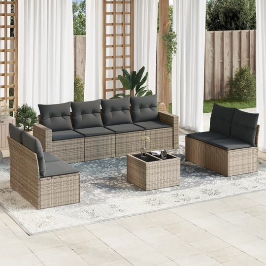 vidaXL 9-tlg. Garten-Sofagarnitur mit Kissen Beige Poly Rattan