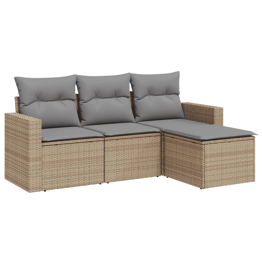 vidaXL 4-tlg. Garten-Sofagarnitur mit Kissen Beige Poly Rattan