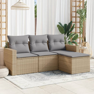 vidaXL 4-tlg. Garten-Sofagarnitur mit Kissen Beige Poly Rattan