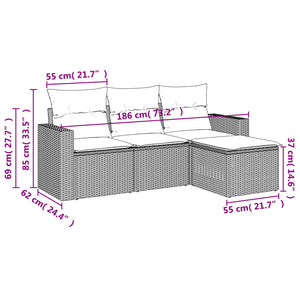 4-tlg. Garten-Sofagarnitur mit Kissen Braun Poly Rattan