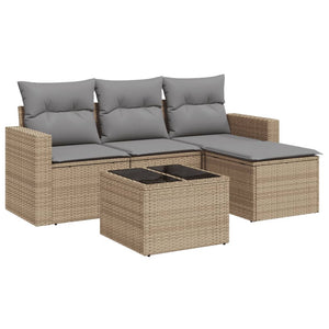 vidaXL 5-tlg. Garten-Sofagarnitur mit Kissen Beige Poly Rattan