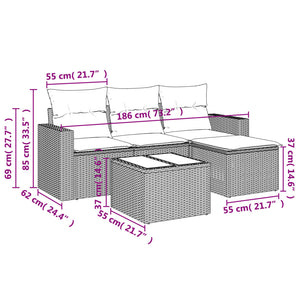 vidaXL 5-tlg. Garten-Sofagarnitur mit Kissen Beige Poly Rattan