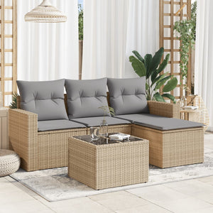 vidaXL 5-tlg. Garten-Sofagarnitur mit Kissen Beige Poly Rattan