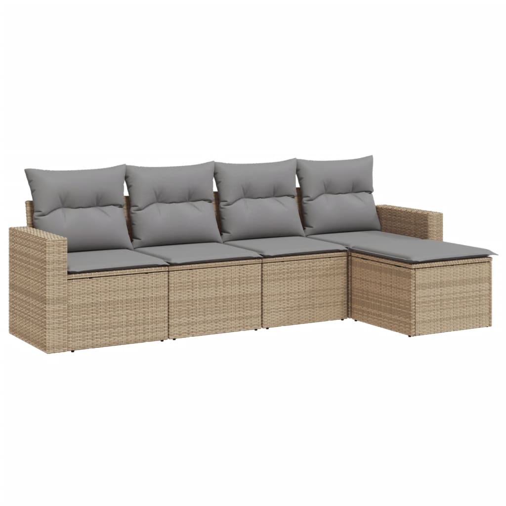 vidaXL 5-tlg. Garten-Sofagarnitur mit Kissen Beige Poly Rattan