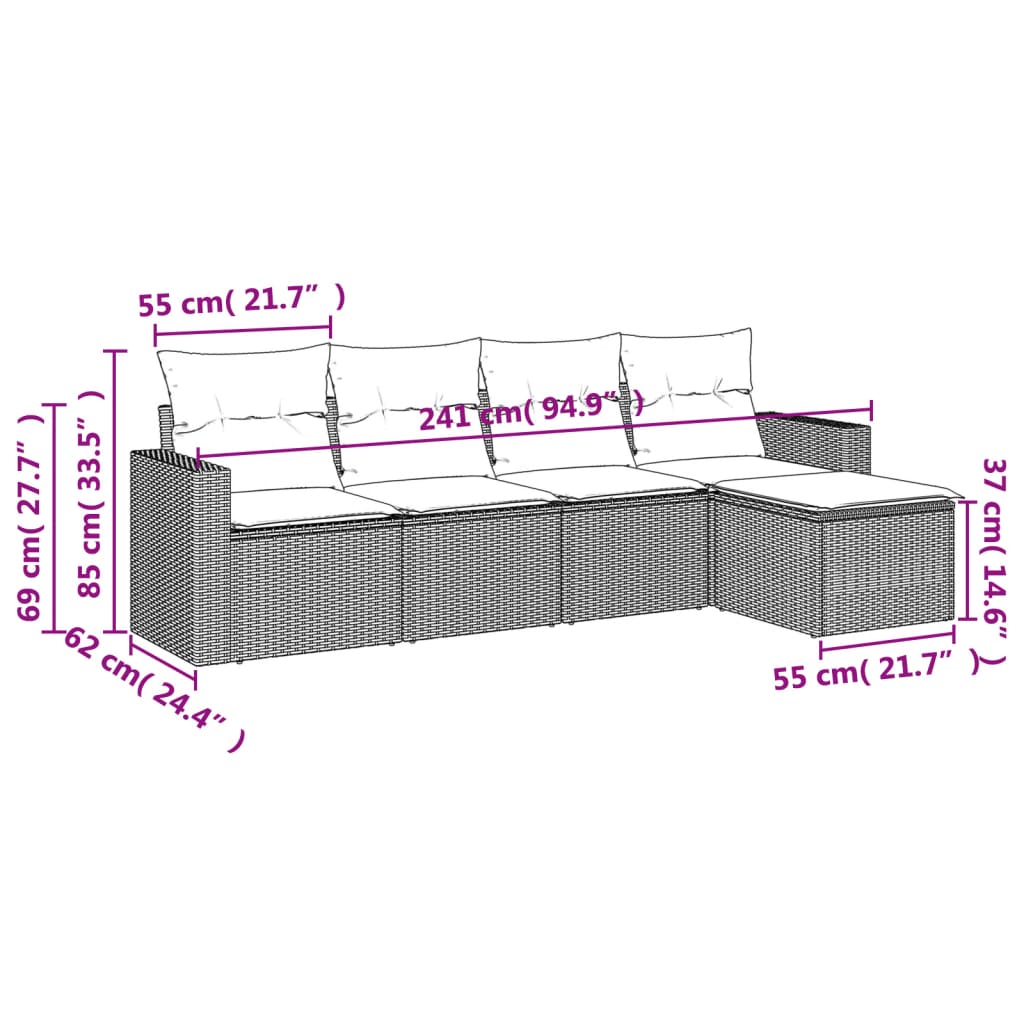 vidaXL 5-tlg. Garten-Sofagarnitur mit Kissen Beige Poly Rattan