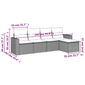 vidaXL 5-tlg. Garten-Sofagarnitur mit Kissen Beige Poly Rattan