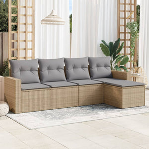 vidaXL 5-tlg. Garten-Sofagarnitur mit Kissen Beige Poly Rattan