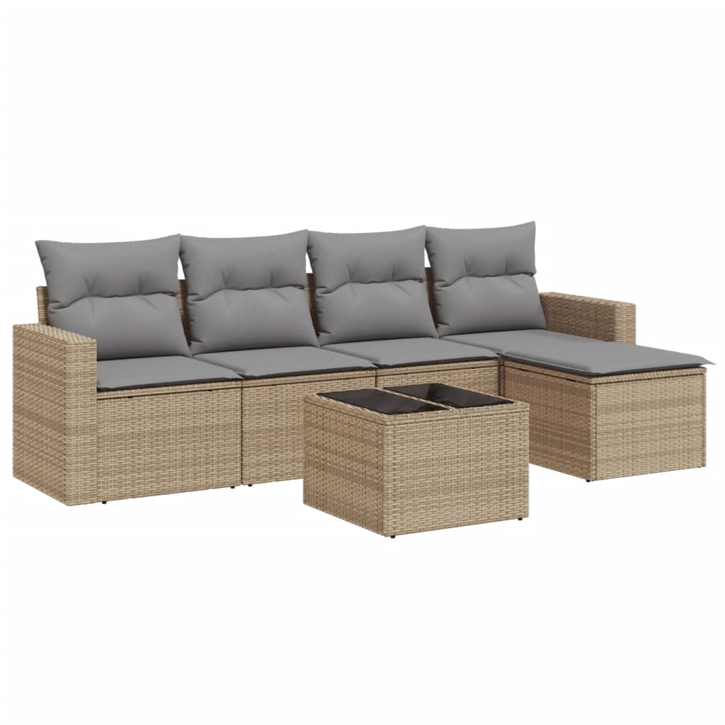 vidaXL 6-tlg. Garten-Sofagarnitur mit Kissen Beige Poly Rattan