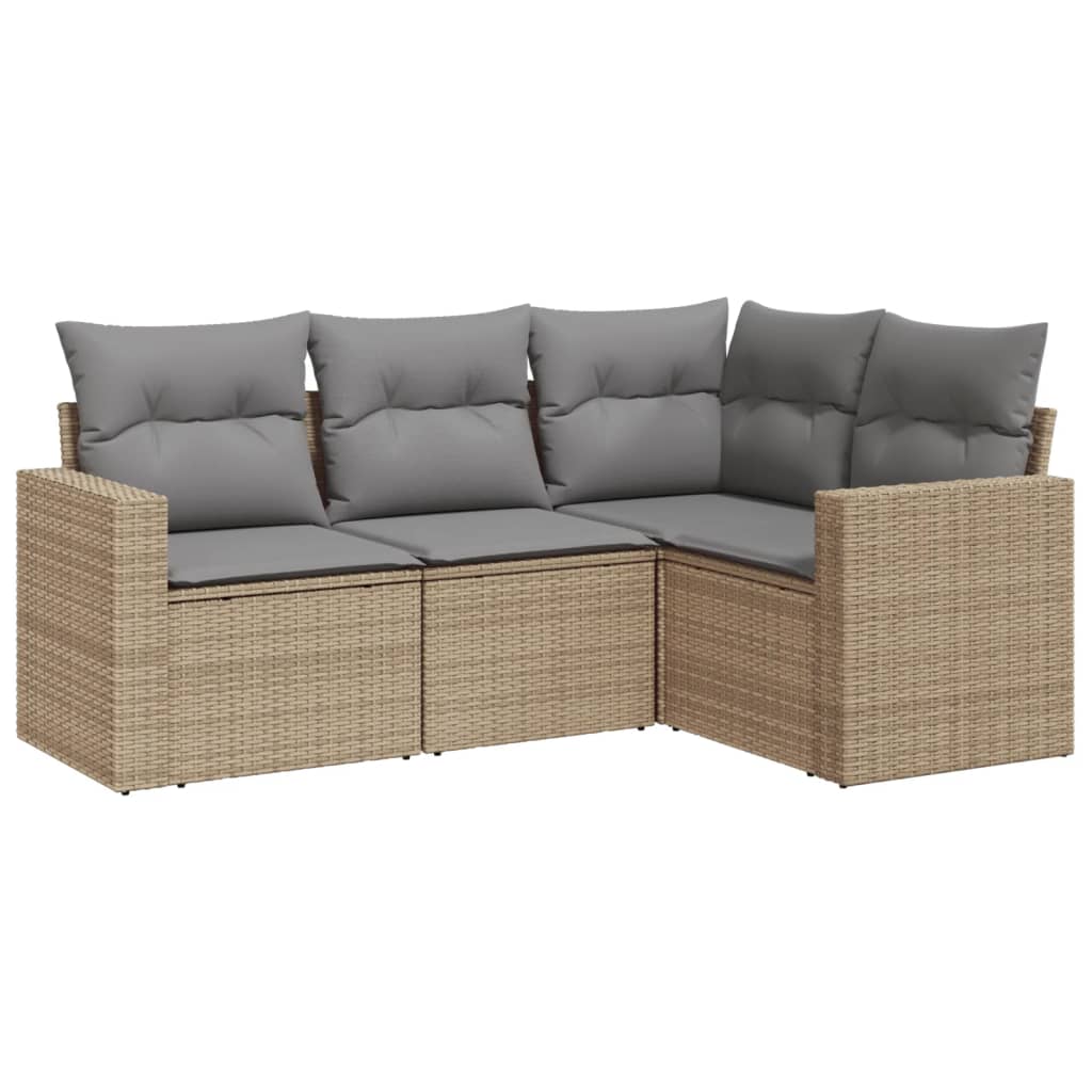 vidaXL 4-tlg. Garten-Sofagarnitur mit Kissen Beige Poly Rattan