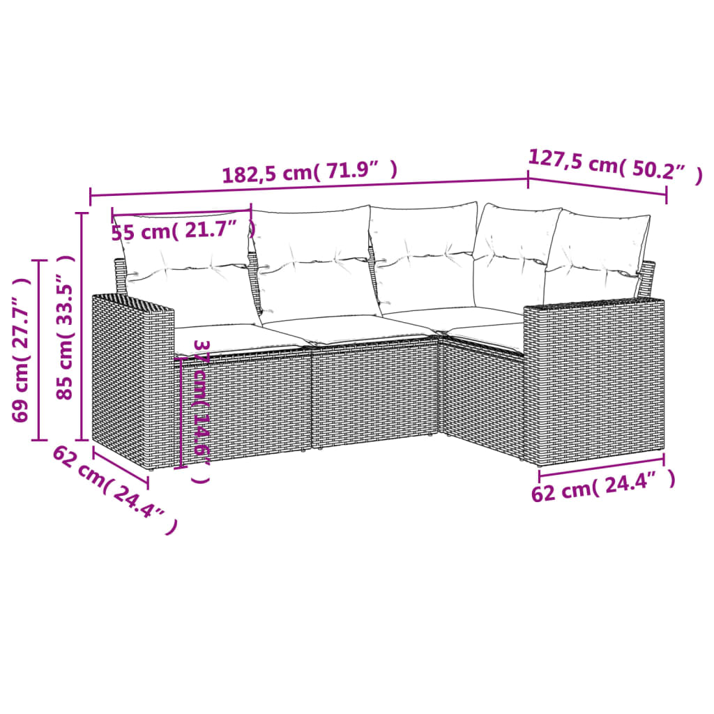 vidaXL 4-tlg. Garten-Sofagarnitur mit Kissen Beige Poly Rattan