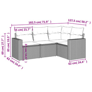 vidaXL 4-tlg. Garten-Sofagarnitur mit Kissen Beige Poly Rattan