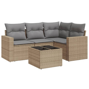 vidaXL 5-tlg. Garten-Sofagarnitur mit Kissen Beige Poly Rattan