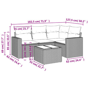 vidaXL 5-tlg. Garten-Sofagarnitur mit Kissen Beige Poly Rattan