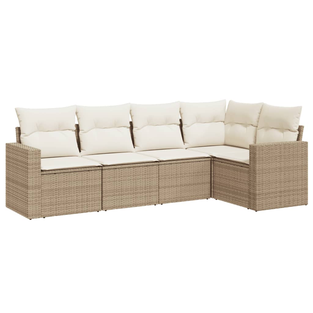 vidaXL 5-tlg. Garten-Sofagarnitur mit Kissen Beige Poly Rattan