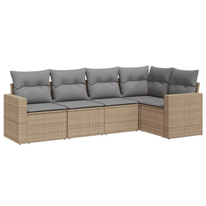 vidaXL 5-tlg. Garten-Sofagarnitur mit Kissen Beige Poly Rattan