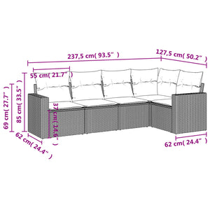 vidaXL 5-tlg. Garten-Sofagarnitur mit Kissen Beige Poly Rattan