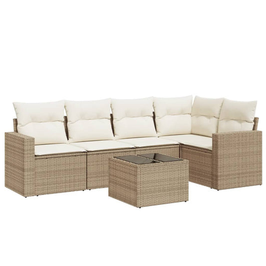 6-tlg. Garten-Sofagarnitur mit Kissen Beige Poly Rattan