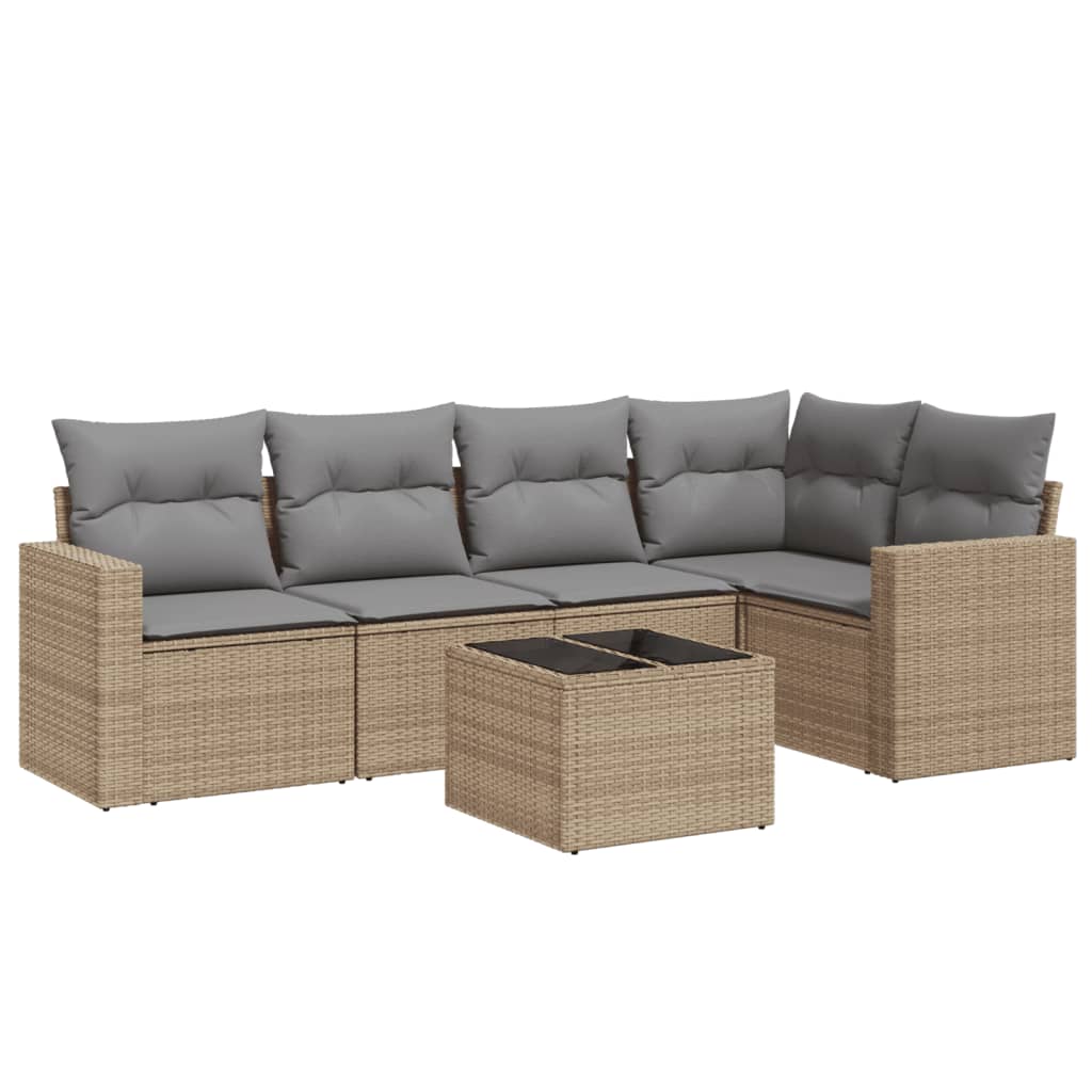 vidaXL 6-tlg. Garten-Sofagarnitur mit Kissen Beige Poly Rattan