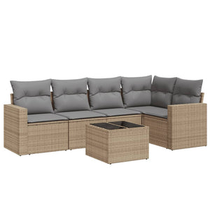 vidaXL 6-tlg. Garten-Sofagarnitur mit Kissen Beige Poly Rattan