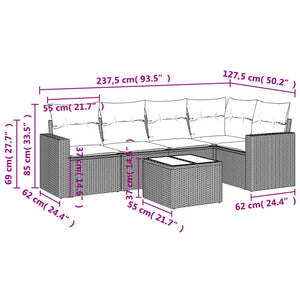 vidaXL 6-tlg. Garten-Sofagarnitur mit Kissen Beige Poly Rattan