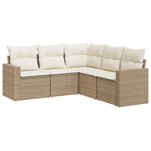 vidaXL 5-tlg. Garten-Sofagarnitur mit Kissen Beige Poly Rattan