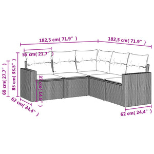 vidaXL 5-tlg. Garten-Sofagarnitur mit Kissen Beige Poly Rattan