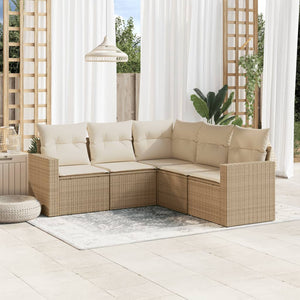 vidaXL 5-tlg. Garten-Sofagarnitur mit Kissen Beige Poly Rattan