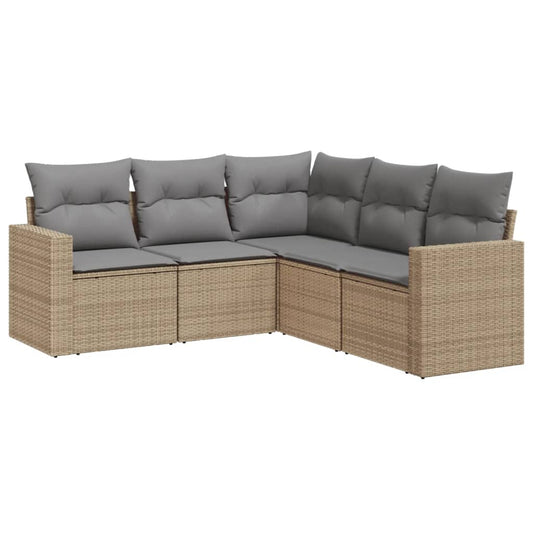 vidaXL 5-tlg. Garten-Sofagarnitur mit Kissen Beige Poly Rattan