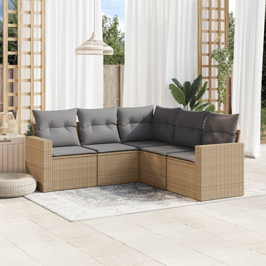 vidaXL 5-tlg. Garten-Sofagarnitur mit Kissen Beige Poly Rattan