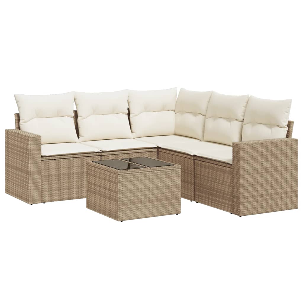 vidaXL 6-tlg. Garten-Sofagarnitur mit Kissen Beige Poly Rattan