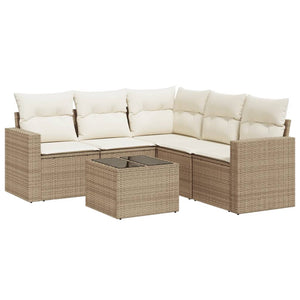 vidaXL 6-tlg. Garten-Sofagarnitur mit Kissen Beige Poly Rattan